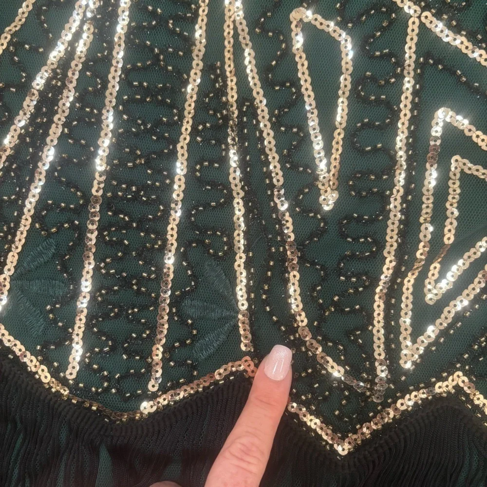 NWT BABEYOND Emerald & Gold Sequin Flapper Holiday Party Dress 3X-5XL Fringe - Picture 13 of 16
